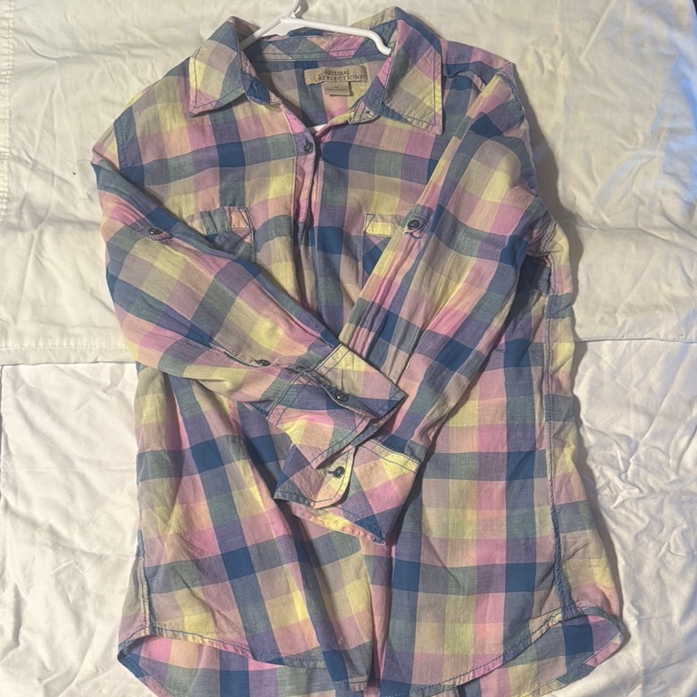 Natural Reflections Plaid Casual Shirt in Blue and Pink